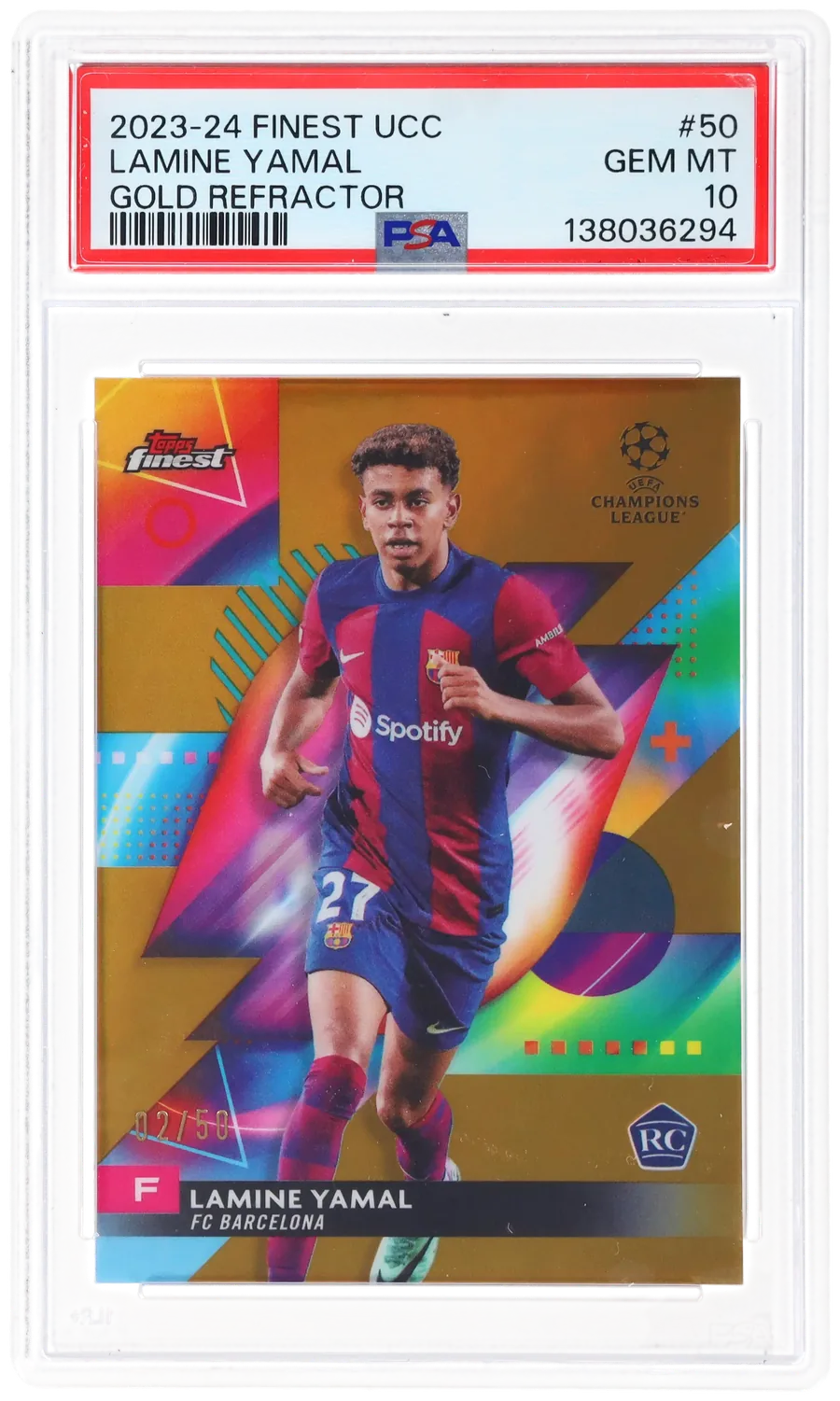 2023-24 Finest UCC Lamine Yamal Gold Refractor, PSA 10