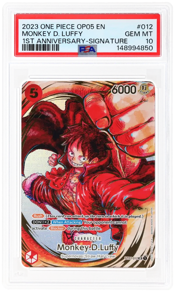 2023 One Piece OP05 Monkey D. Luffy 1st Anniversary Signature, PSA 10