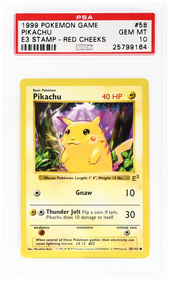 1999 Pokémon Game Pikachu E3 Stamp Red Cheeks, PSA 10